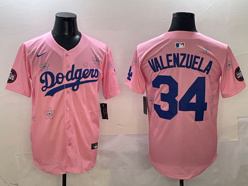 Men's Los Angeles Dodgers Fernando Valenzuela #34 Pink Jersey